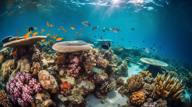 Underwater colored background with different ocean