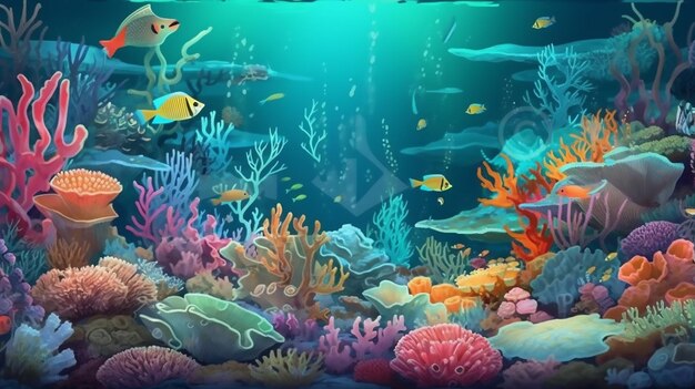 Underwater colored background with different ocean