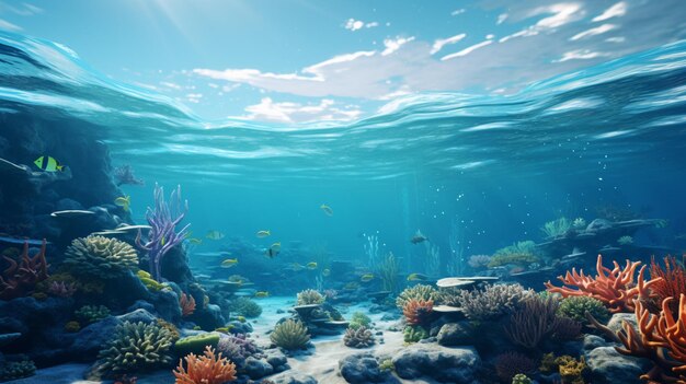 Underwater colorful fish with coral reef wallpaper AI generated picture