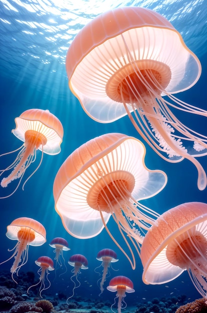 Underwater complete world of jellyfish