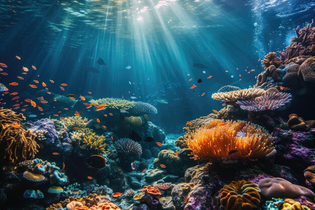 Photo an underwater coral reef scene diverse marine life resplendent