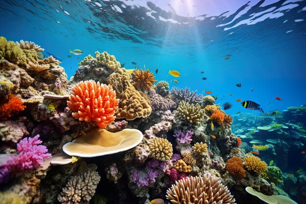 Underwater coral reef with colorful fish Generative Ai