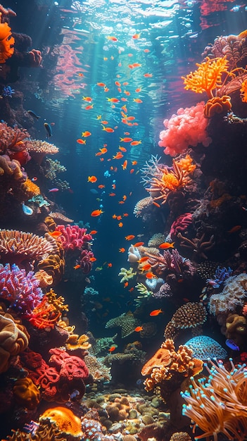 Photo underwater coral reef with colorful fish