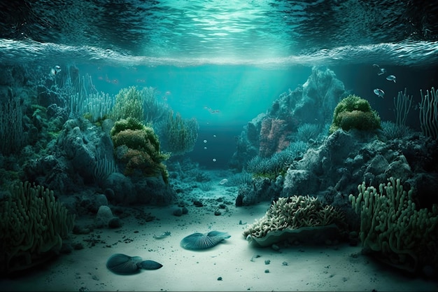 Photo underwater coral reef with a diverse array of seaweed and sponges generative ai