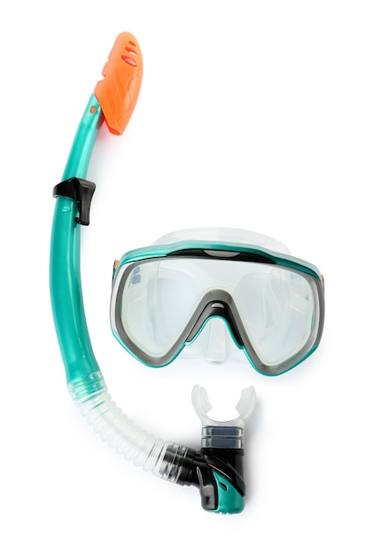 Photo underwater diving mask with snorkel isolated on white