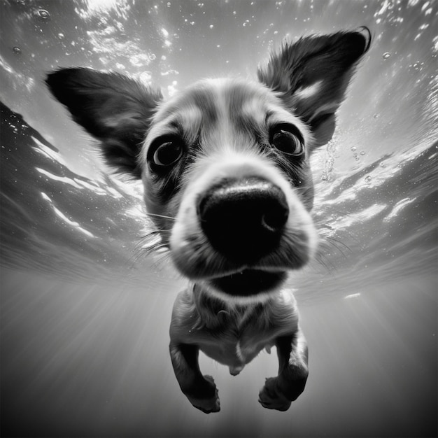 Photo underwater dramatic photo upshot of a puppy big ears underwater flash fast shutter