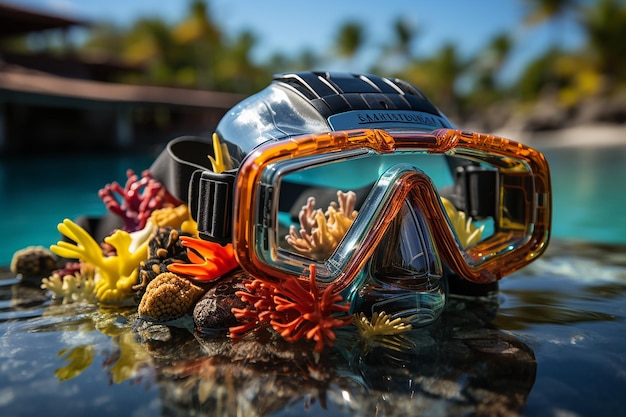 Foto set di pinne e tubi per maschera da snorkeling underwater essentials per avventure acquatiche