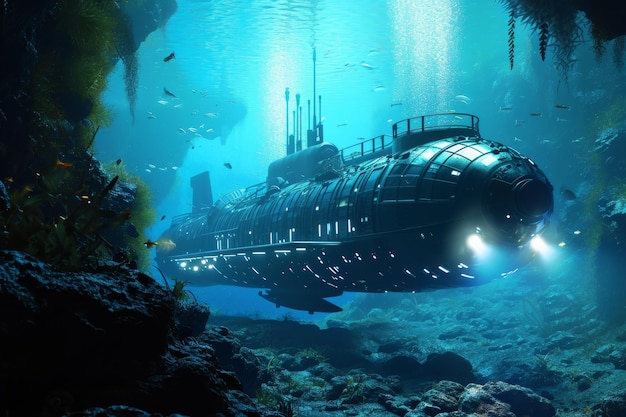 Photo underwater exploration with hightech submarines ai generated