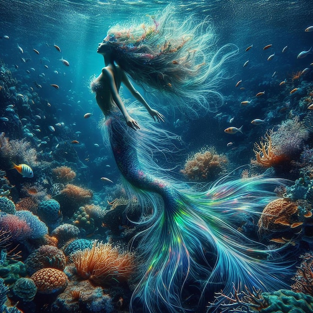 Underwater fantasy a mystical mermaid generative ai
