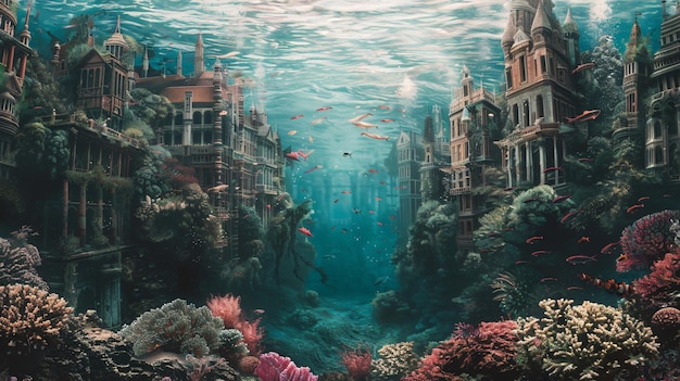 underwater fantasy Submerged cityscape in imaginary realm