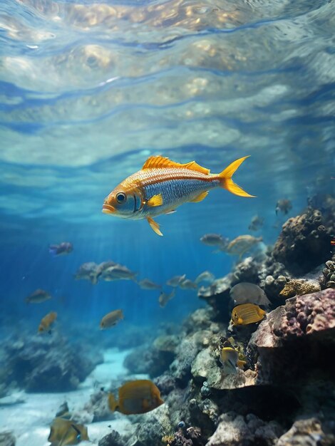 Underwater fish swimming in a beautiful blue tropical sea