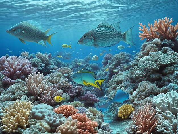 Underwater fish swimming in a beautiful blue tropical sea