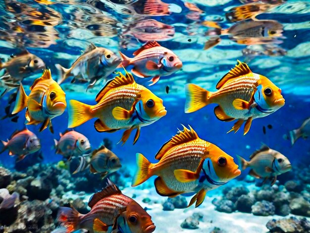 Underwater fish swimming in tropical blue water vibrant colors abound