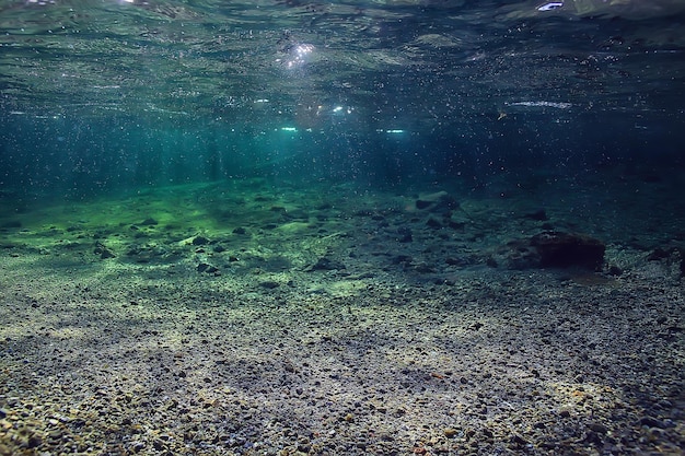 подводный ландшафт с пресной водой, фон экосистемы горного озера летом, вид под водой