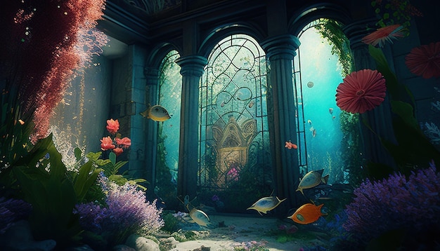 Underwater garden digital art illustration Generative AI