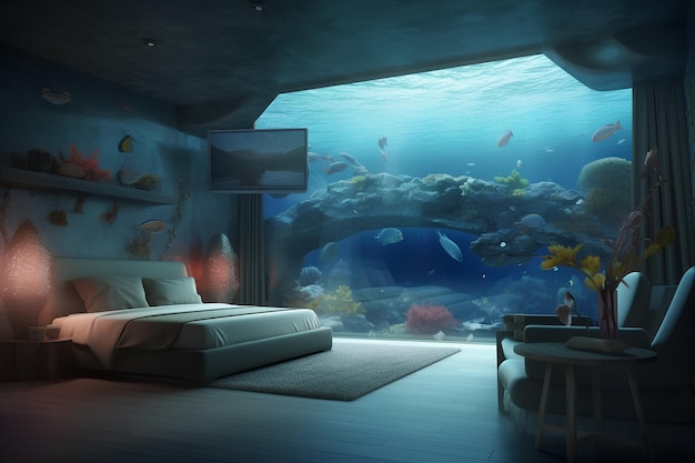 Underwater Hotel Room in an Oceanic Paradise