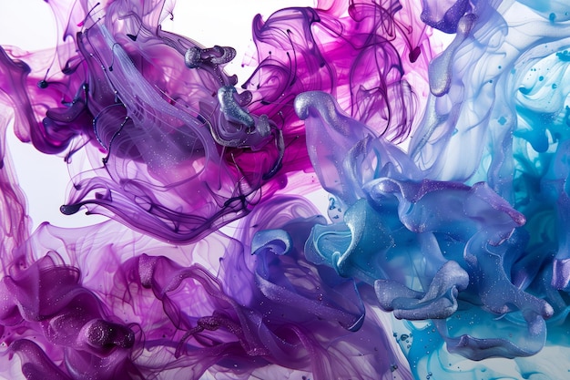 Underwater ink dispersion creating ethereal and fluid forms in jewel tones