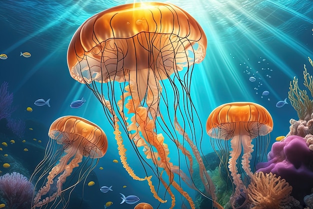 underwater life with coral jellyfish coral reef jellyfish jellyfish fish jellyfishunderwater l