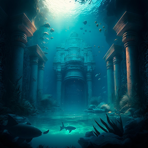 Underwater lost city Atlantis and its ruins