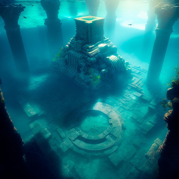 Underwater lost city Atlantis and its ruins