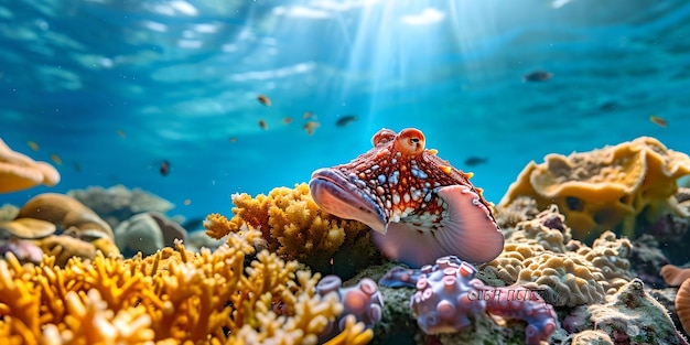 Underwater marine life on a coral reef with sunlight vivid colors dynamic ecosystem ideal for educational content AI