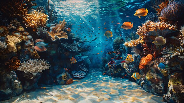 Underwater mural featuring vibrant fish and coral