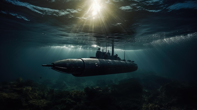 Photo underwater naval vessel on a mission silhouette concept