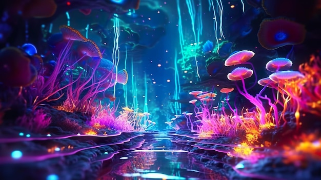 Underwater neon world atlantis ai generated