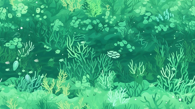 underwater ocean life pattern with a seafoam green background