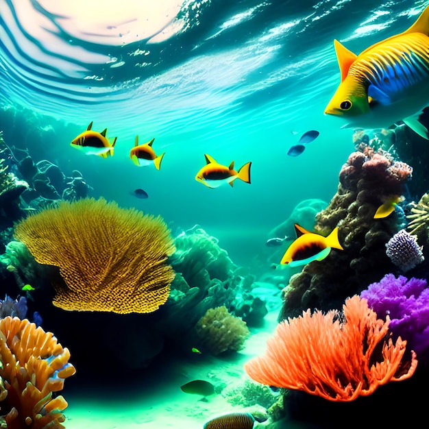 Подводный океан Морской водный удивительный красивый красочный яркий коралловый риф