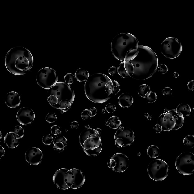 Underwater oxygen bubbles on black background