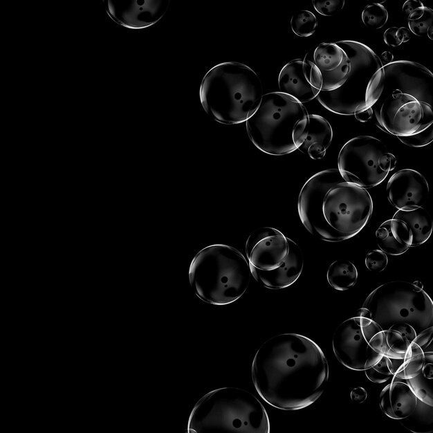 Underwater oxygen bubbles on black background
