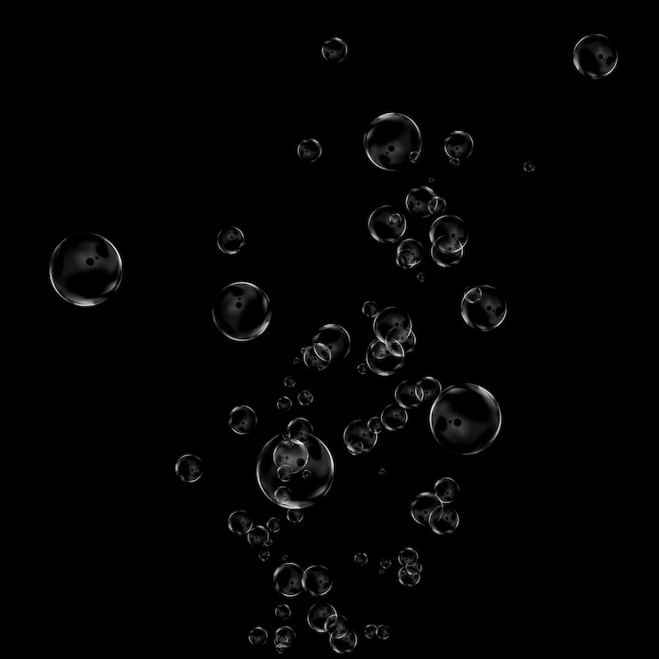 Photo underwater oxygen bubbles on black background
