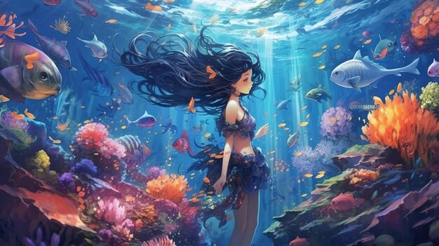 写真 水中パラダイス ダイビング デジタル アート イラスト 生成 ai