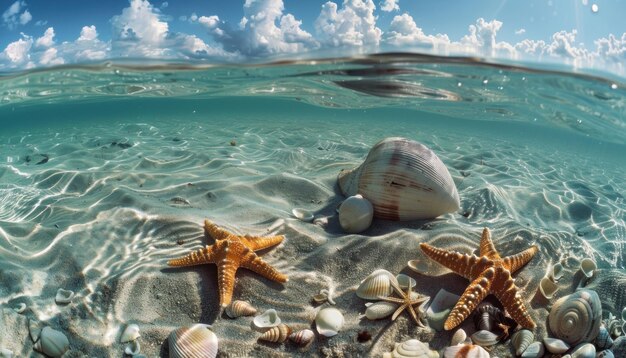 Underwater paradise with shells and starfish