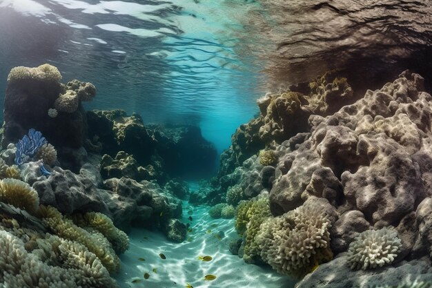 Premium AI Image  an underwater perspective of a coral reef and the 