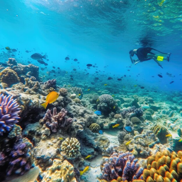 水中の魚やサンゴ礁や海洋生物の写真