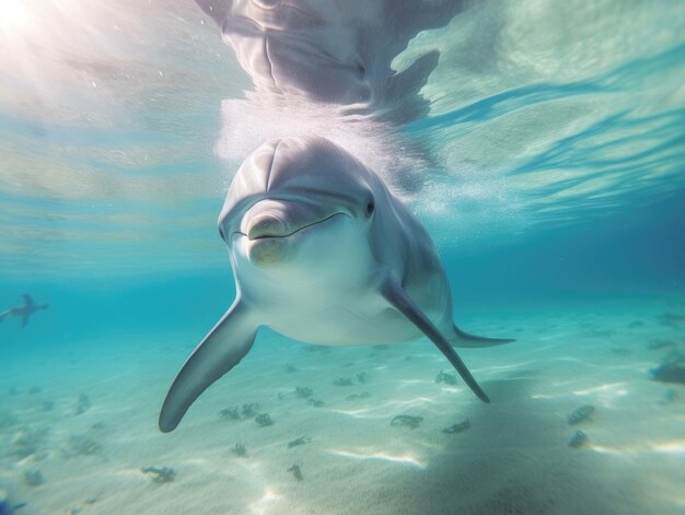 Underwater photo of joyful and optimistic dolphin