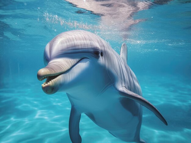 Underwater photo of joyful and optimistic dolphin