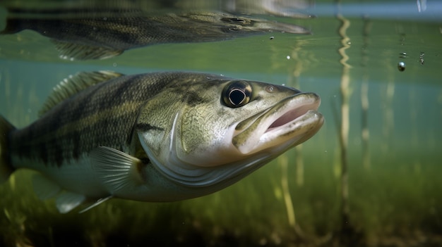 写真 aiが生成した淡水魚オオクチバスの水中写真