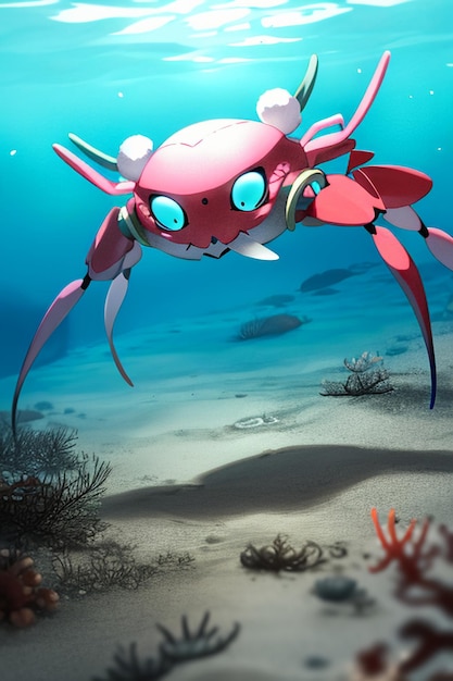 Underwater pink crab marine life wallpaper background illustration