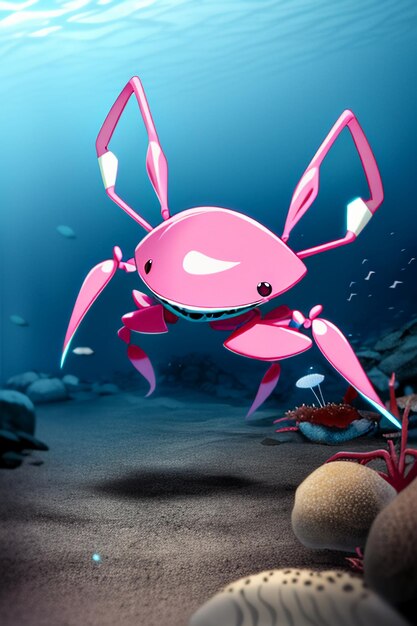 Underwater pink crab marine life wallpaper background illustration