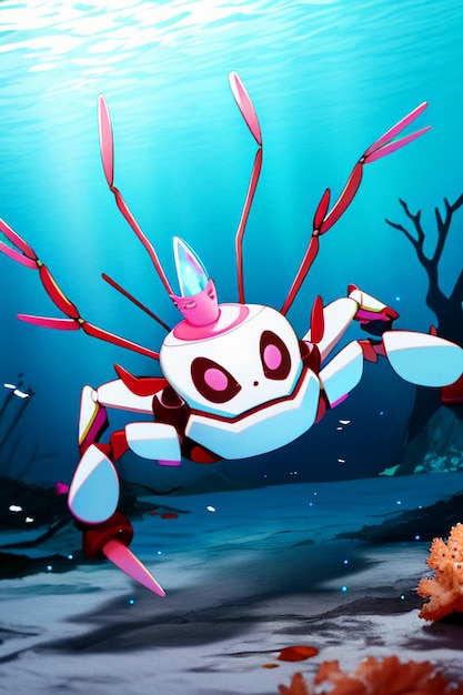 Underwater pink crab marine life wallpaper background illustration