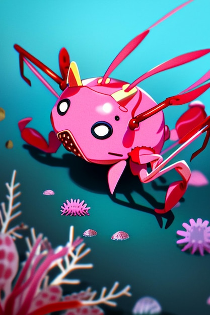 Underwater pink crab marine life wallpaper background illustration