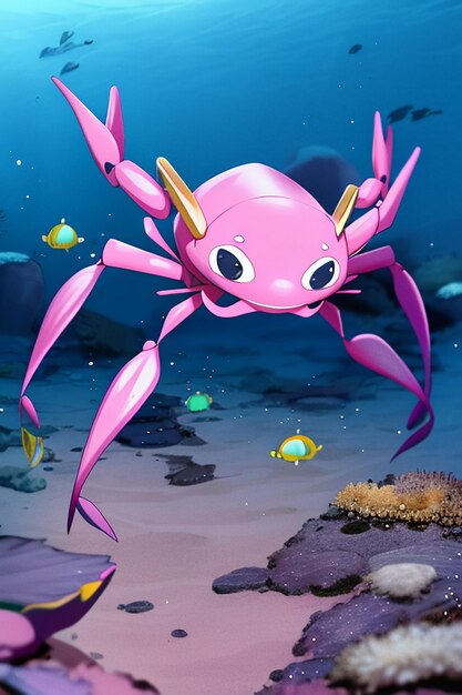 Underwater pink crab marine life wallpaper background illustration