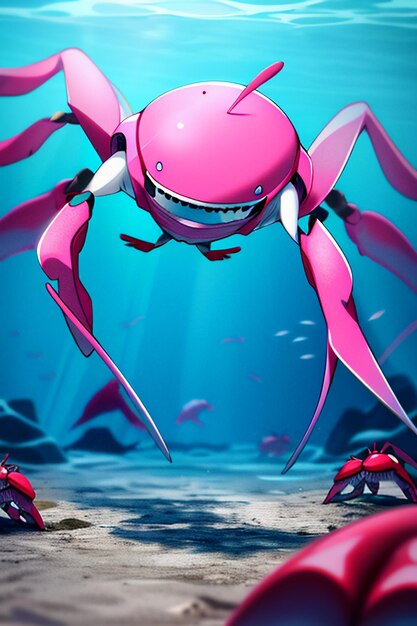 Underwater pink crab marine life wallpaper background illustration