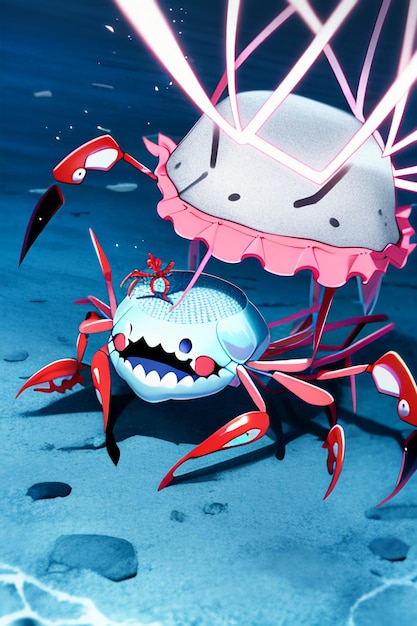 Underwater pink crab marine life wallpaper background illustration