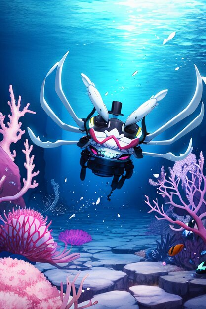 Underwater pink crab marine life wallpaper background illustration