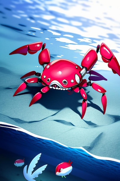 Underwater pink crab marine life wallpaper background illustration