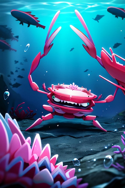 Photo underwater pink crab marine life wallpaper background illustration